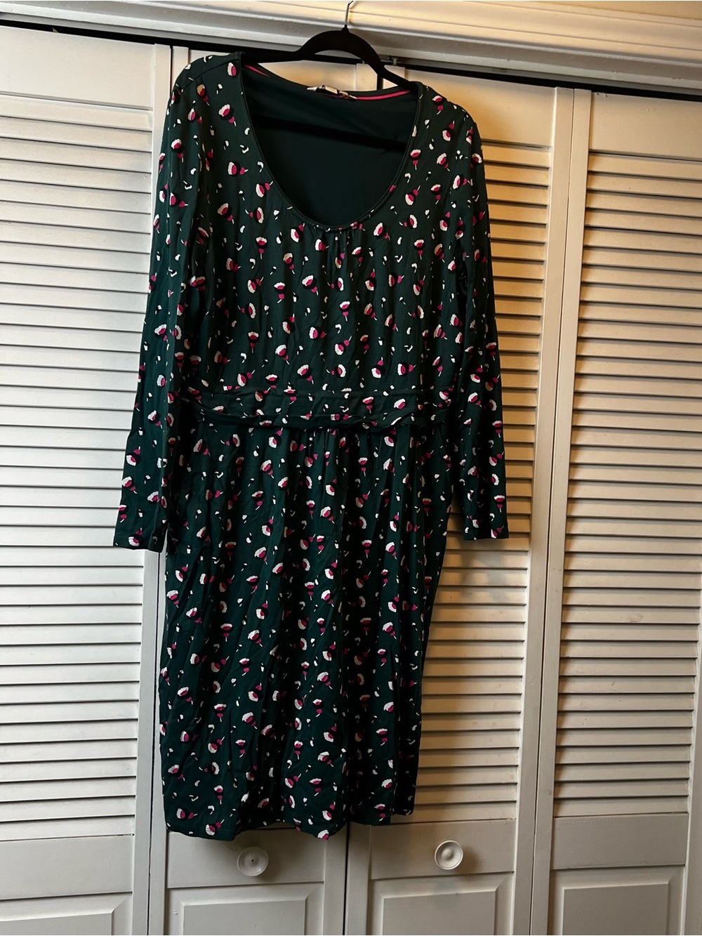 Boden Women's Dark Green Long Sleeve Scoop Neck Printed Dress
